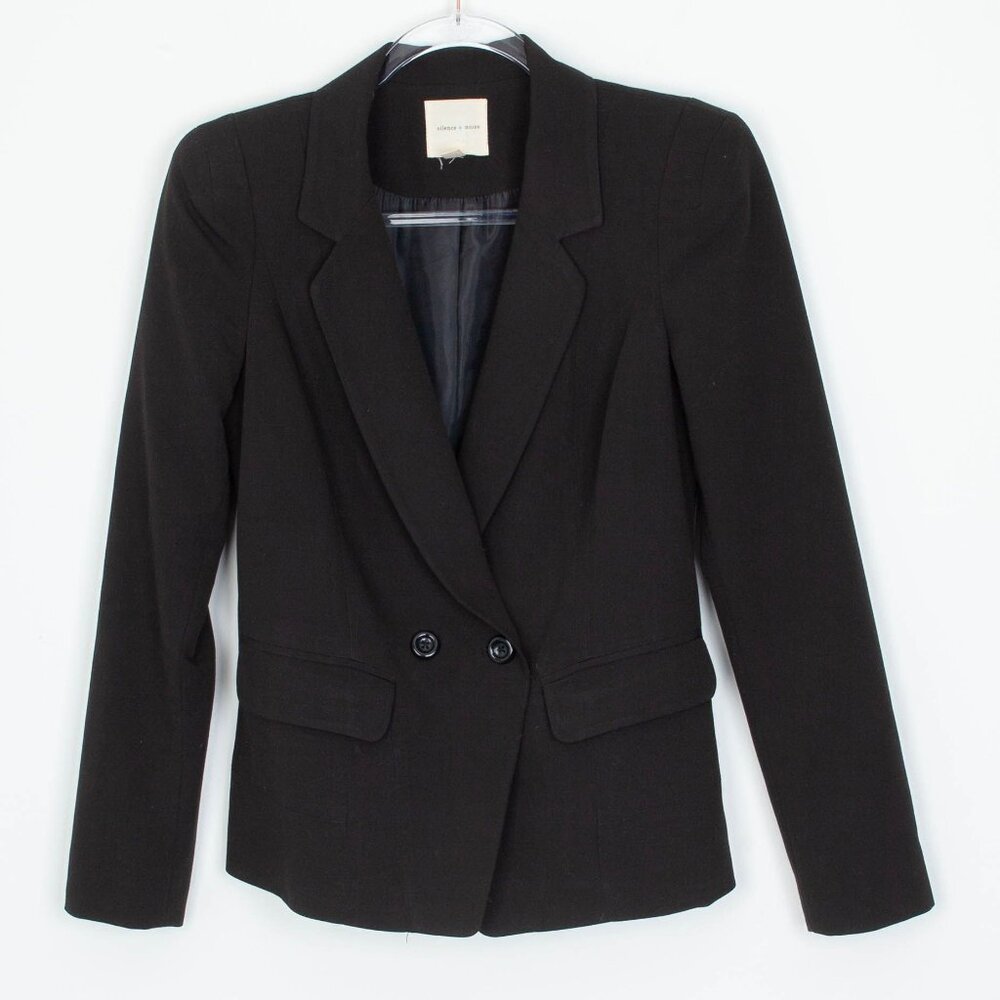 Silence + Noise Womens Double Breasted Blazer‎ Size S Black Classic Professional